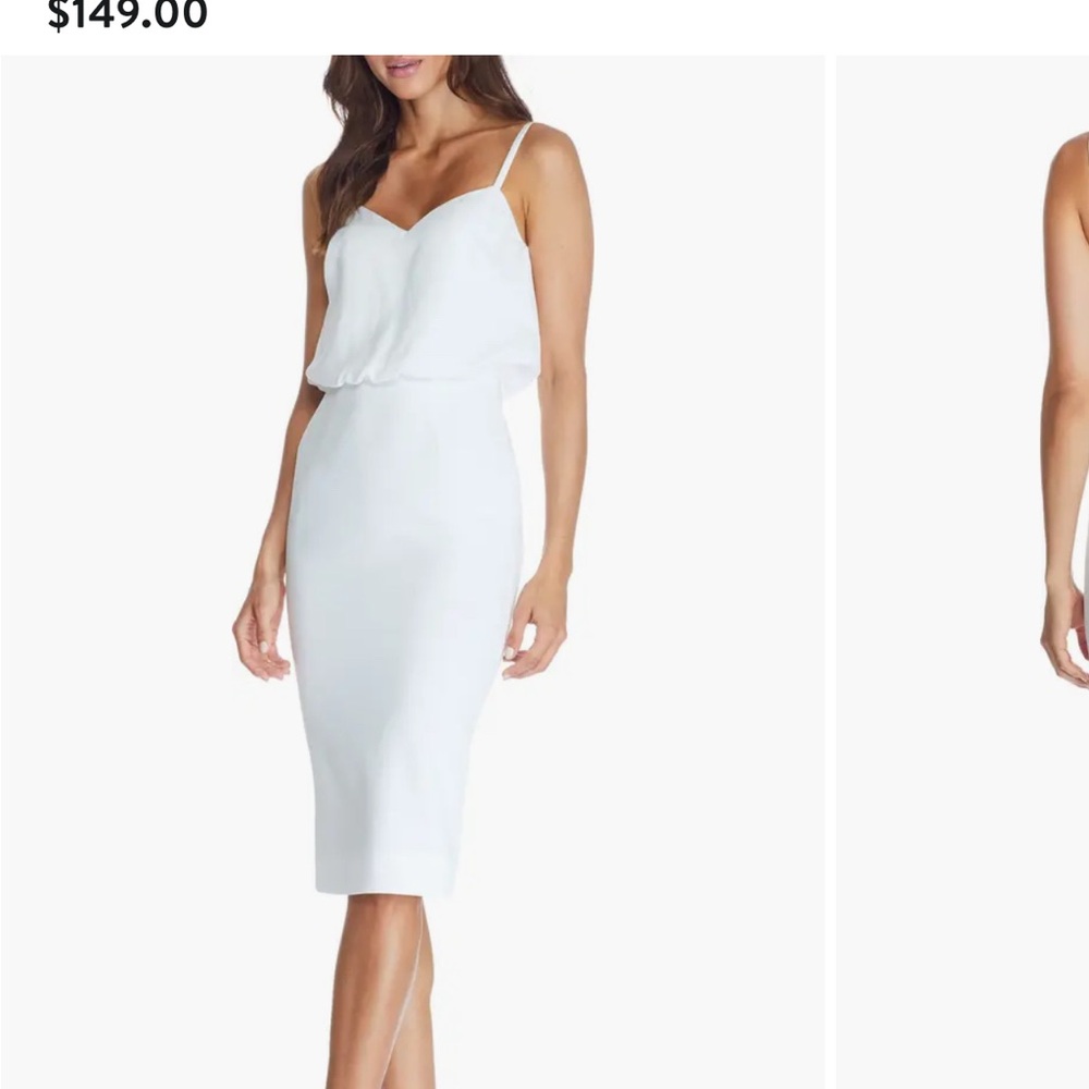 Dress the Population White Spaghetti Strap Sheath Midi Dress